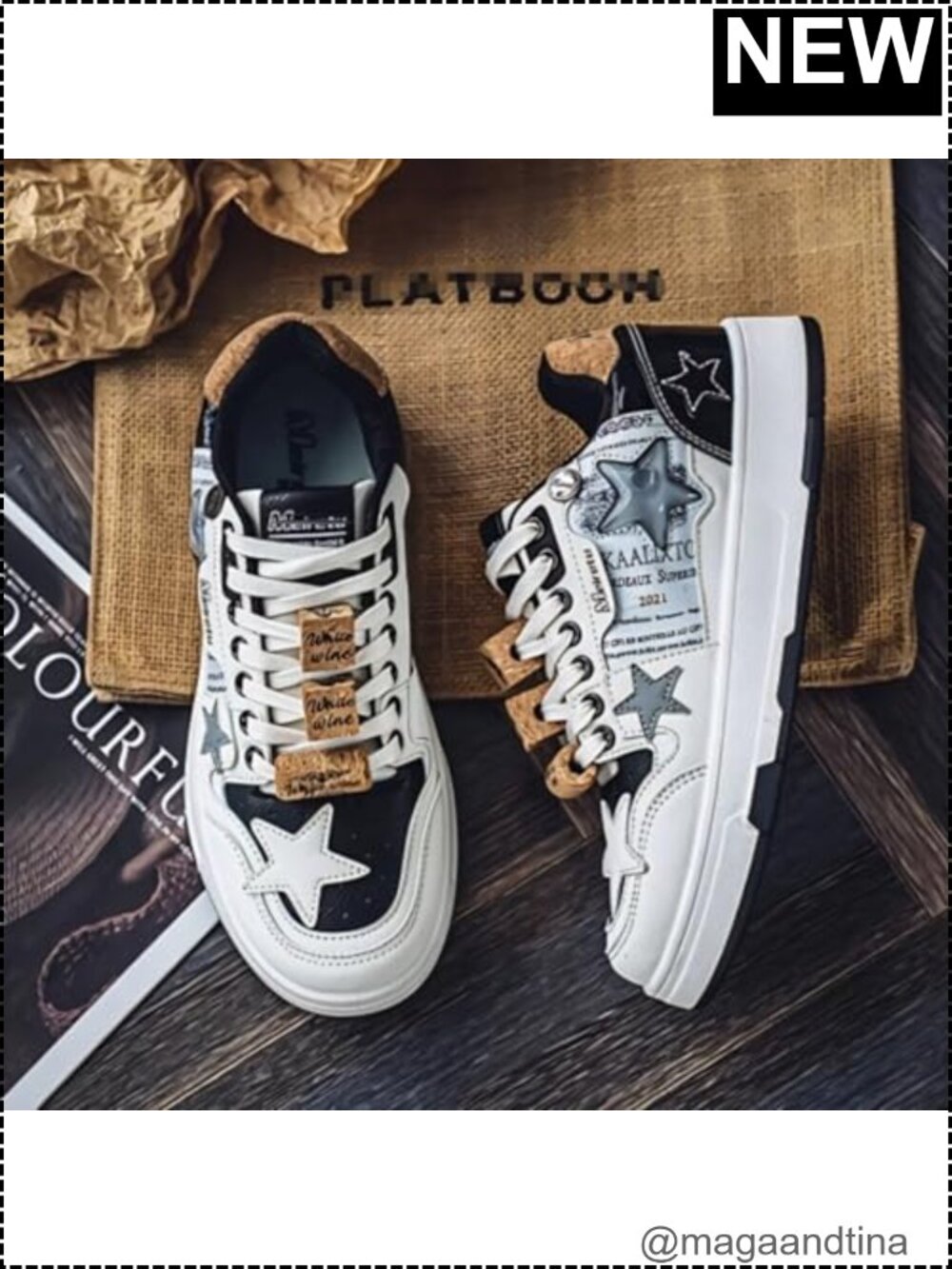 Unisex Retro Platform Chunky Sneakers Cork Faux Leather Lace-Up Fashion Sneakers - Picture 4 of 5